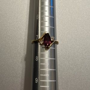 Marquise-Shaped Amethyst 18 Karat Gold Plated Ring with Diamond Accent Stones
